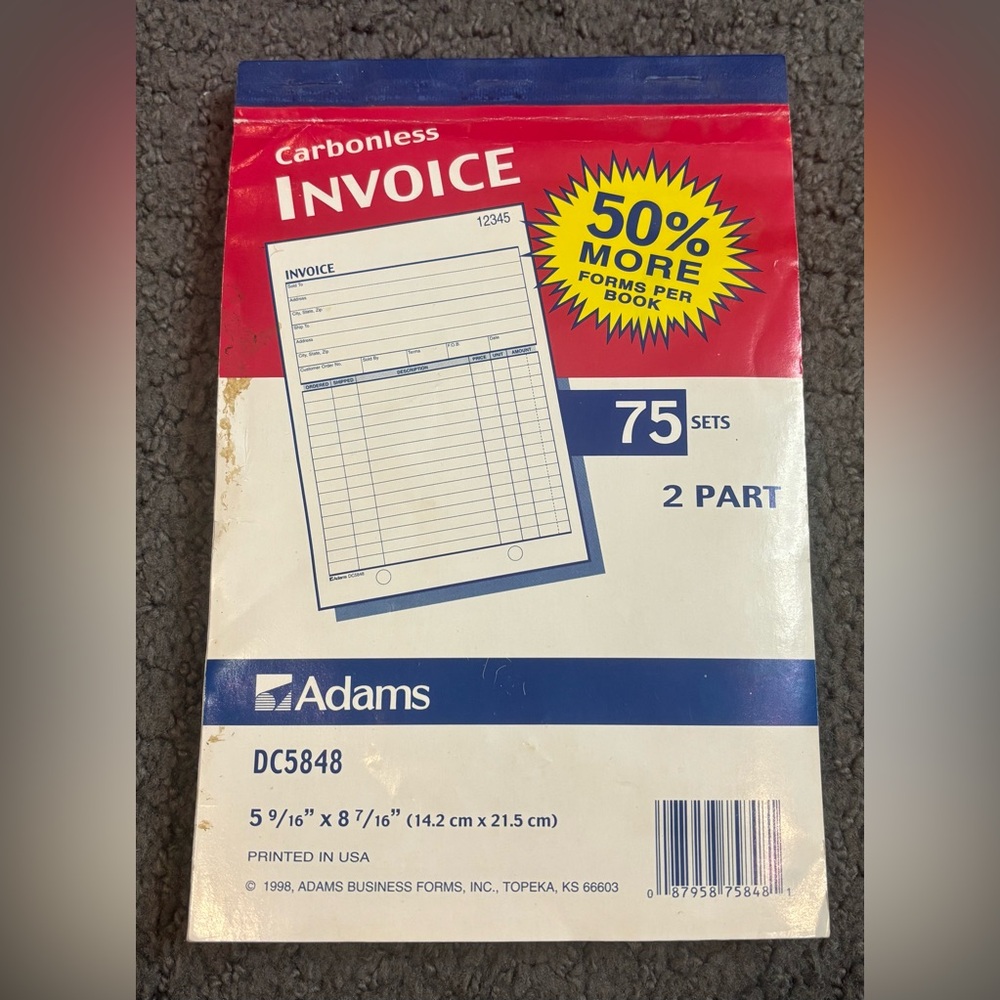 Adam’s Invoice Book 5 9/16” x 8 7/16” 2 Part Carbonless White Canary 63 Sets